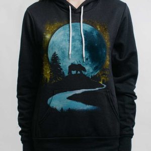 Bear Moon - Multicolor on Black Women's Pullover Hoodie