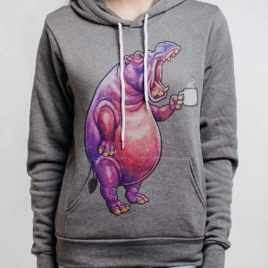 Coffeepotamus - Multicolor on Heather Grey Women's Pullover Hoodie