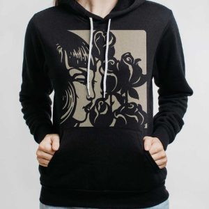 Dark Rose - Multicolor on Black Women's Pullover Hoodie