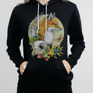 Fox and Skull - Multicolor on Black Women's Pullover Hoodie