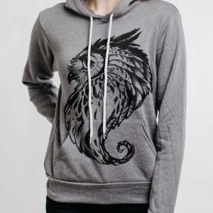 Great Horned Owl - Multicolor on Heather Grey Women's Pullover Hoodie