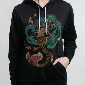 Mermaid - Multicolor on Black Women's Pullover Hoodie