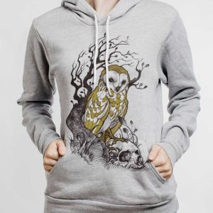 Owl and Skull - Multicolor on Athletic Heather Women's Pullover Hoodie
