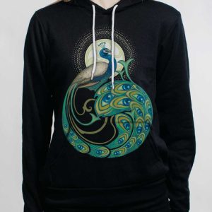 Peafowl - Multicolor on Black Women's Pullover Hoodie